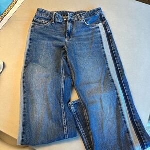 Zara side stripe wide blue jeans